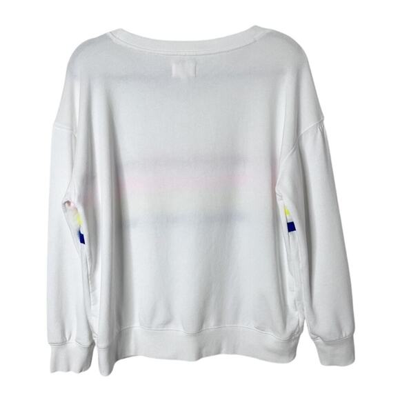 Lou & Grey Women Rainbow Stripe Cozy Cotton Terry Sweatshirt S White Long Sleeve - Picture 3 of 6